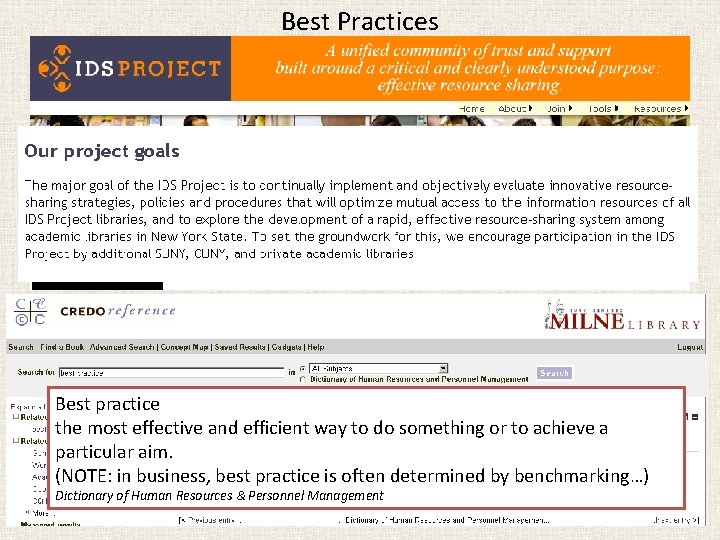 Best Practices Best practice the most effective and efficient way to do something or