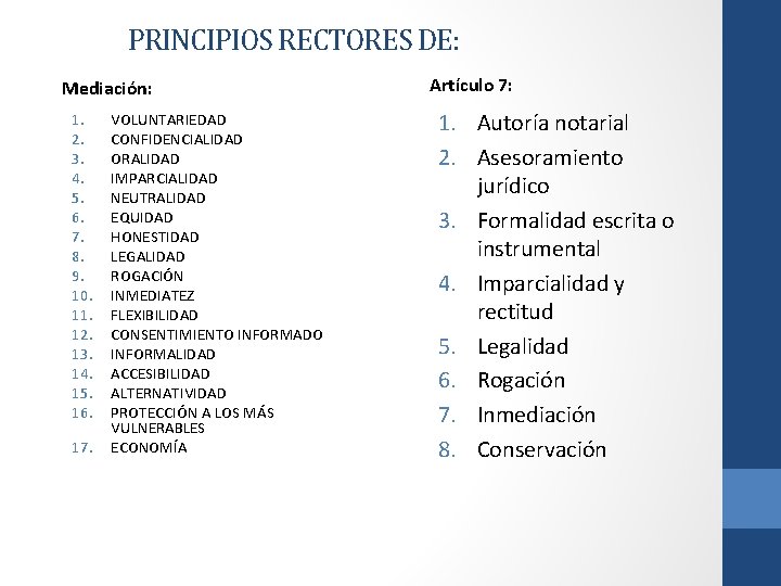 PRINCIPIOS RECTORES DE: Mediación: 1. 2. 3. 4. 5. 6. 7. 8. 9. 10.