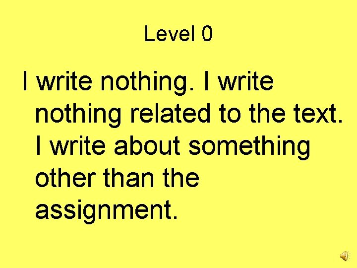 Level 0 I write nothing related to the text. I write about something other