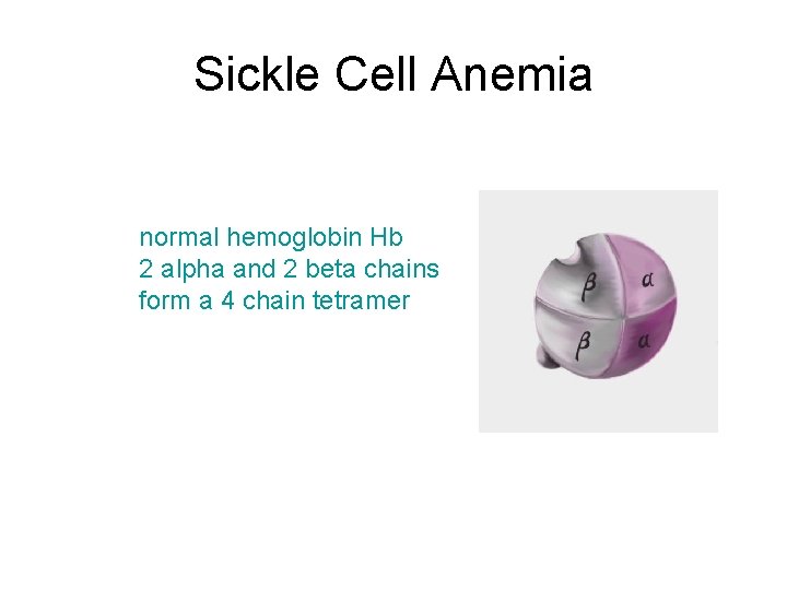 Sickle Cell Anemia normal hemoglobin Hb 2 alpha and 2 beta chains form a