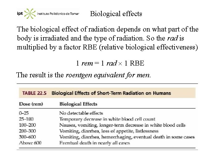 Biological effects The biological effect of radiation depends on what part of the body