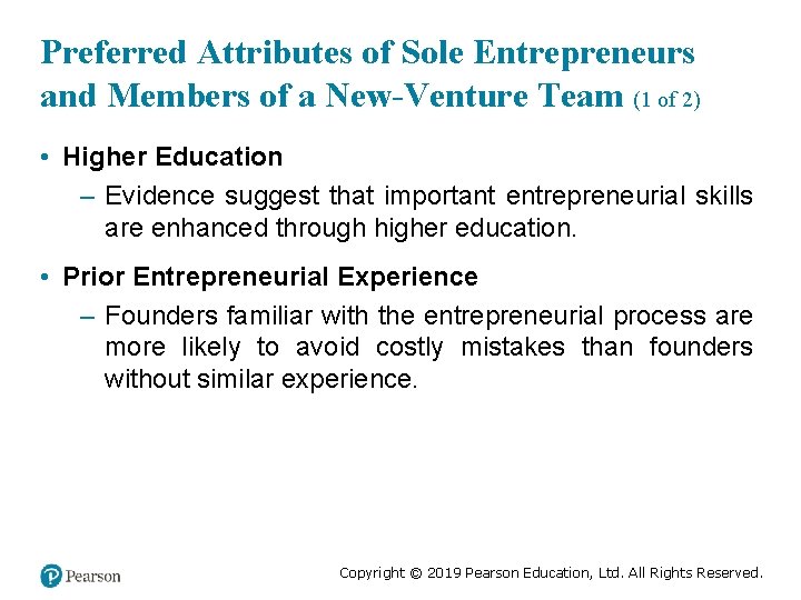 Preferred Attributes of Sole Entrepreneurs and Members of a New-Venture Team (1 of 2)