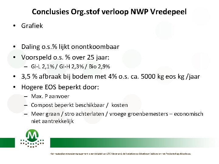 Conclusies Org. stof verloop NWP Vredepeel • Grafiek • Daling o. s. % lijkt