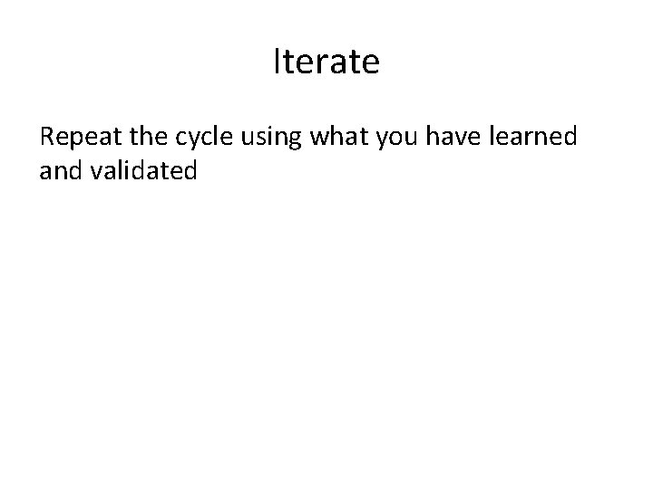 Iterate Repeat the cycle using what you have learned and validated 