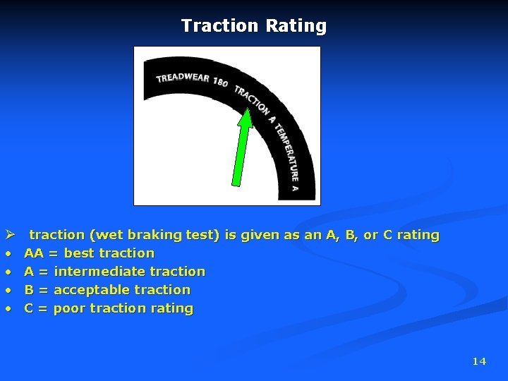 Traction Rating Ø traction (wet braking test) is given as an A, B, or