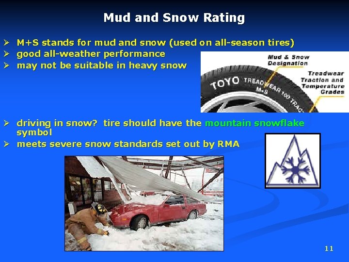 Mud and Snow Rating Ø M+S stands for mud and snow (used on all-season