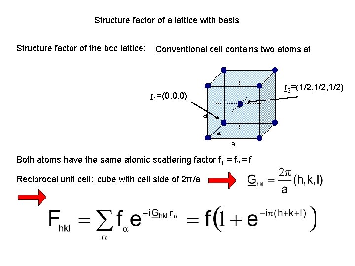 Structure factor of a lattice with basis Structure factor of the bcc lattice: Conventional