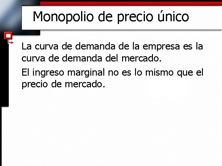 Monopolio de precio único La curva de demanda de la empresa es la curva