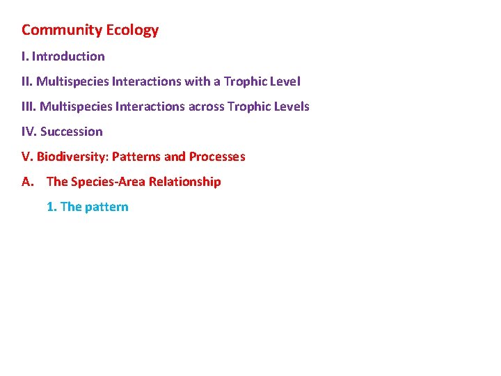 Community Ecology I. Introduction II. Multispecies Interactions with a Trophic Level III. Multispecies Interactions