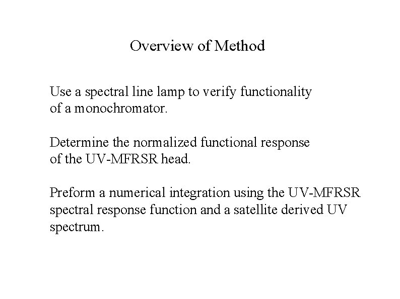Overview of Method Use a spectral line lamp to verify functionality of a monochromator.