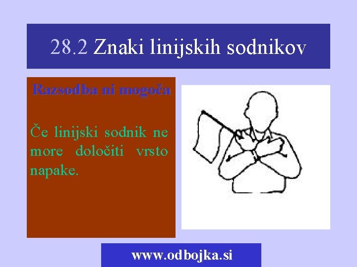 28. 2 Znaki linijskih sodnikov Razsodba ni mogoča Če linijski sodnik ne more določiti