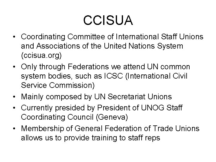 CCISUA • Coordinating Committee of International Staff Unions and Associations of the United Nations