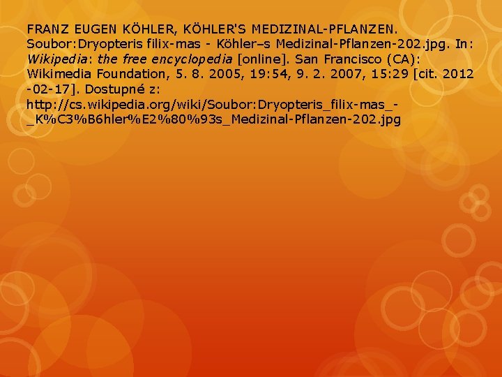 FRANZ EUGEN KÖHLER, KÖHLER'S MEDIZINAL-PFLANZEN. Soubor: Dryopteris filix-mas - Köhler–s Medizinal-Pflanzen-202. jpg. In: Wikipedia: