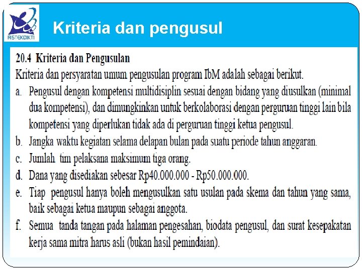Kriteria dan pengusul 