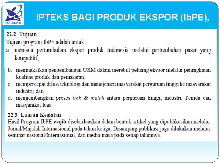 IPTEKS BAGI PRODUK EKSPOR (Ib. PE), 