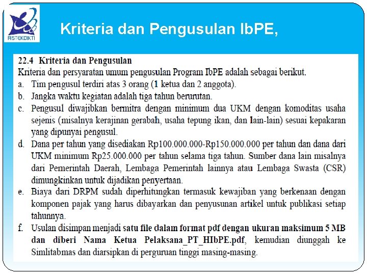 Kriteria dan Pengusulan Ib. PE, 