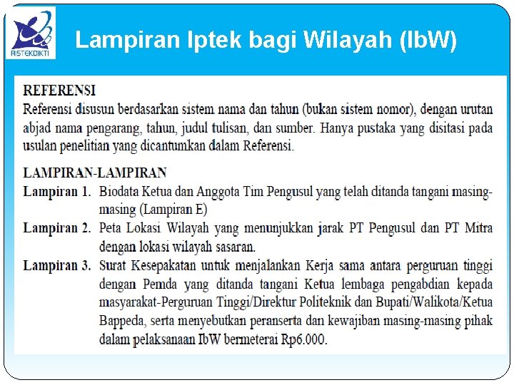 Lampiran Iptek bagi Wilayah (Ib. W) 