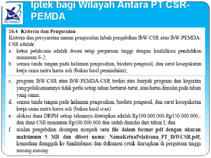 Iptek bagi Wilayah Antara PT CSRPEMDA 