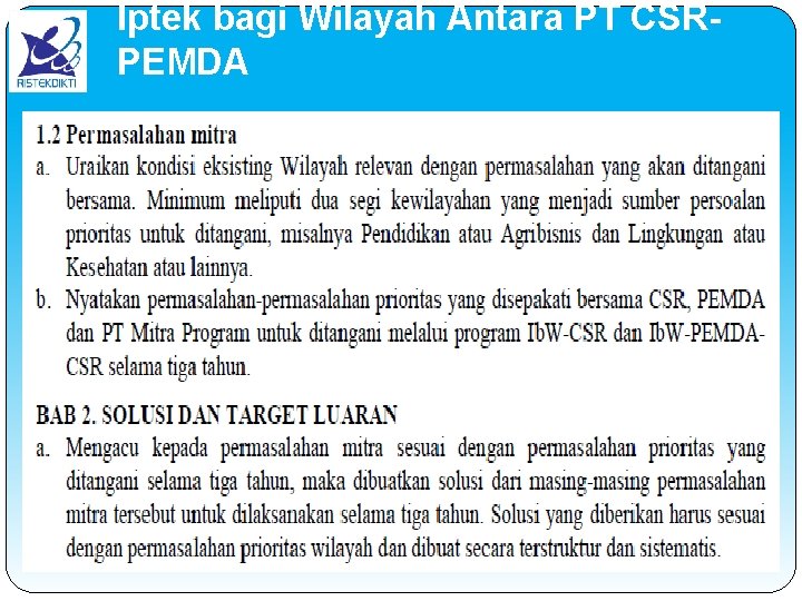 Iptek bagi Wilayah Antara PT CSRPEMDA 