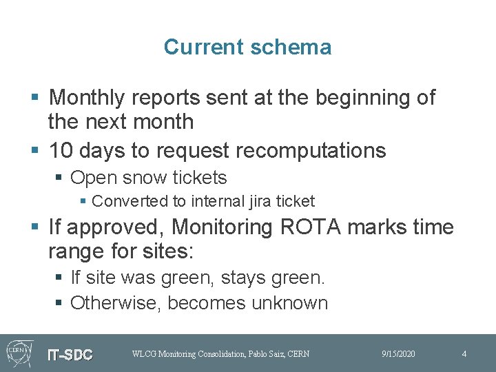 Current schema § Monthly reports sent at the beginning of the next month §