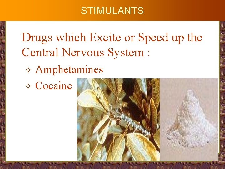 STIMULANTS Drugs which Excite or Speed up the Central Nervous System : Amphetamines ²