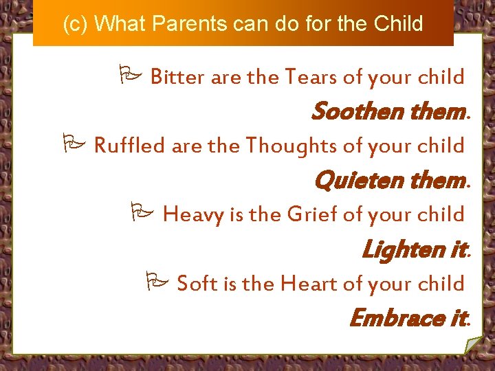 (c) What Parents can do for the Child P Bitter are the Tears of
