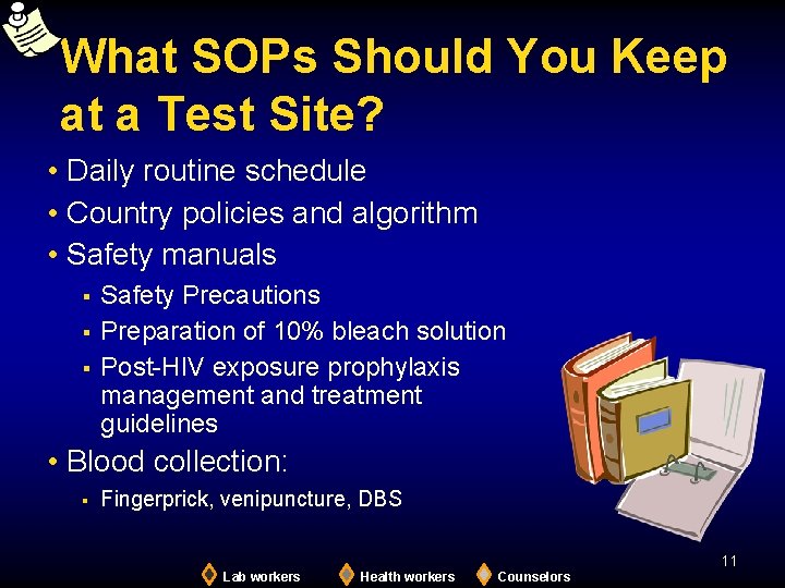 What SOPs Should You Keep at a Test Site? • Daily routine schedule •