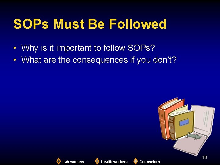 SOPs Must Be Followed • Why is it important to follow SOPs? • What