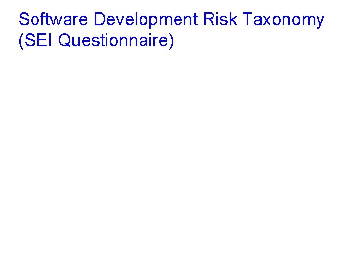 Software Development Risk Taxonomy (SEI Questionnaire) 