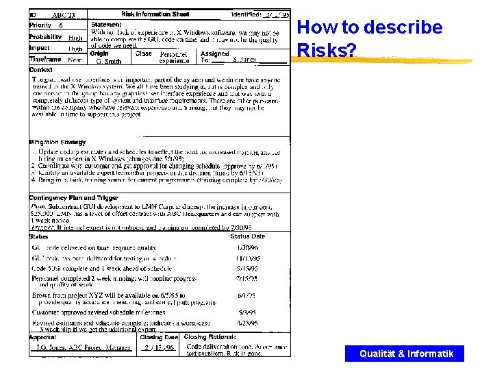 How to describe Risks? Dr. E. Wallmüller 25 Qualität & Informatik 