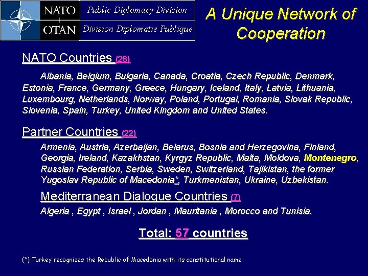 Public Diplomacy Division Diplomatie Publique A Unique Network of Cooperation NATO Countries (28) Albania,