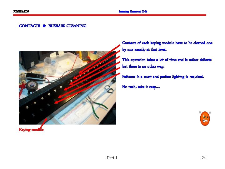 KEYBOARDS Restoring Hammond X-66 CONTACTS & BUSBARS CLEANING Contacts of eack keying module have