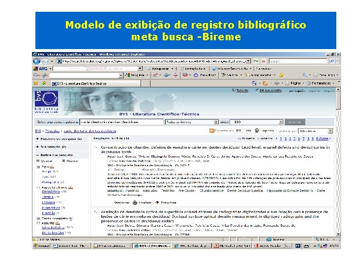 Modelo de exibição de registro bibliográfico meta busca -Bireme 