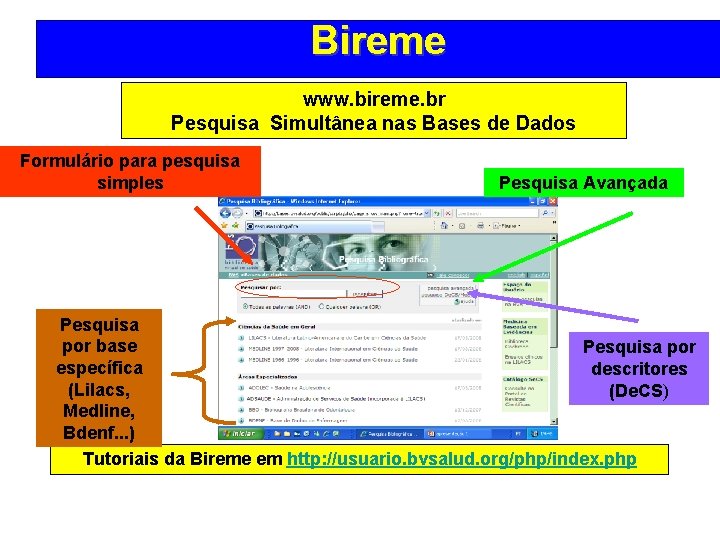 Bireme www. bireme. br Pesquisa Simultânea nas Bases de Dados Formulário para pesquisa simples