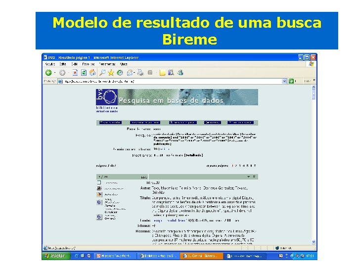 Modelo de resultado de uma busca Bireme 