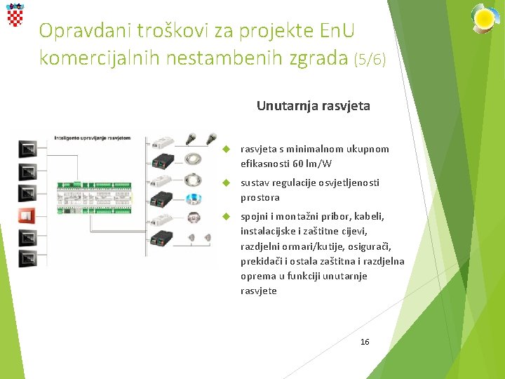 Opravdani troškovi za projekte En. U komercijalnih nestambenih zgrada (5/6) Unutarnja rasvjeta s minimalnom