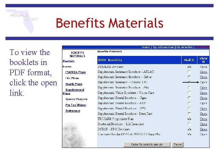 Benefits Materials To view the booklets in PDF format, click the open link. 