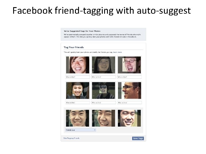 Facebook friend-tagging with auto-suggest 