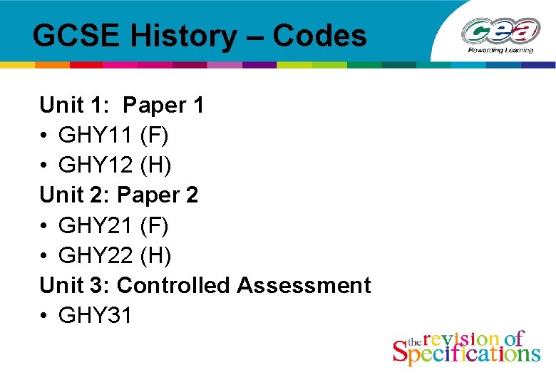 GCSE History – Codes Unit 1: Paper 1 • GHY 11 (F) • GHY