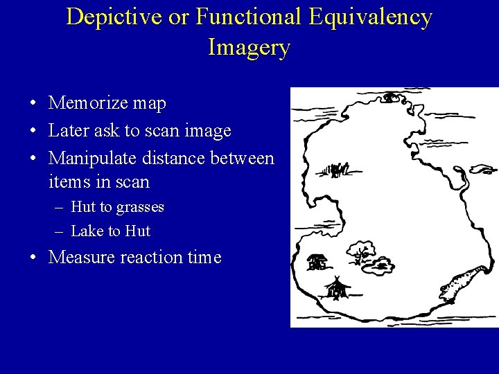 Depictive or Functional Equivalency Imagery • Memorize map • Later ask to scan image