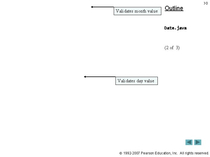 Validates month value Outline 30 Date. java (2 of 3) Validates day value 1992