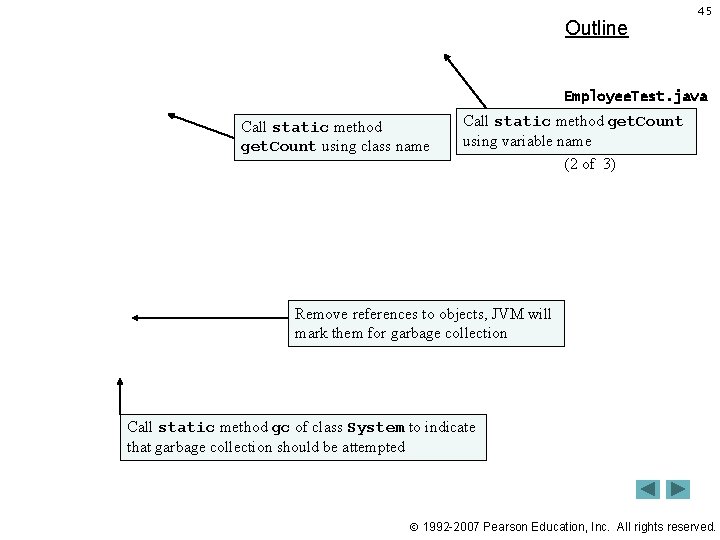 Outline 45 Employee. Test. java Call static method get. Count using class name Call