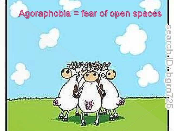 Agoraphobia = fear of open spaces 