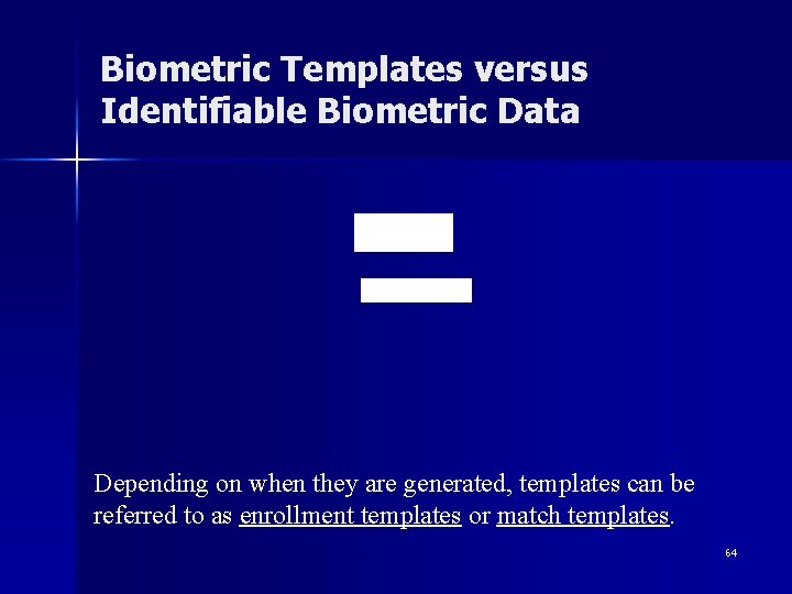 Biometric Templates versus Identifiable Biometric Data Depending on when they are generated, templates can