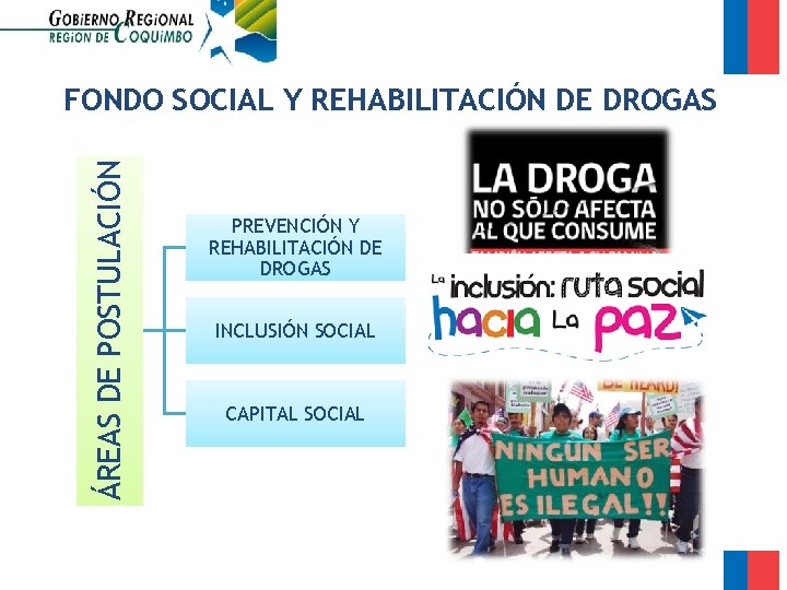 ÁREAS DE POSTULACIÓN FONDO SOCIAL Y REHABILITACIÓN DE DROGAS PREVENCIÓN Y REHABILITACIÓN DE DROGAS