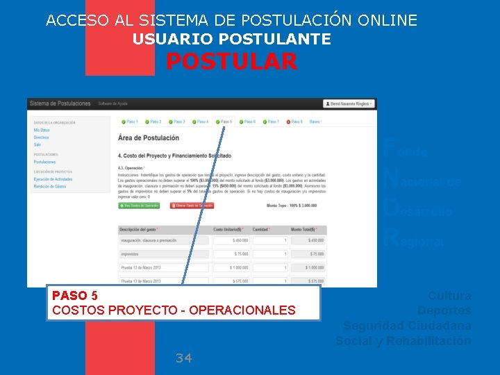 ACCESO AL SISTEMA DE POSTULACIÓN ONLINE USUARIO POSTULANTE POSTULAR Fondo Nacional de Desarrollo Regional