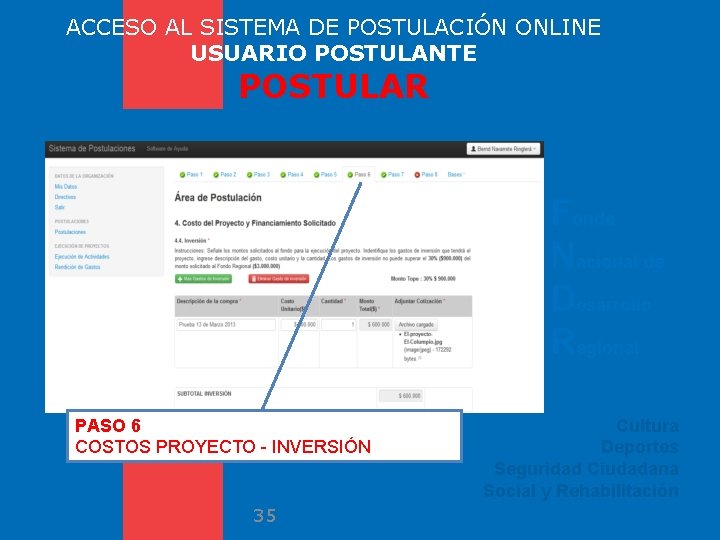 ACCESO AL SISTEMA DE POSTULACIÓN ONLINE USUARIO POSTULANTE POSTULAR Fondo Nacional de Desarrollo Regional