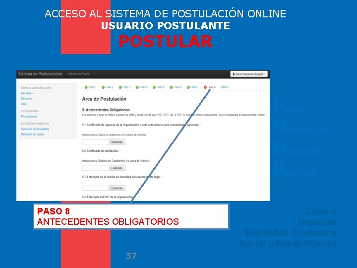 ACCESO AL SISTEMA DE POSTULACIÓN ONLINE USUARIO POSTULANTE POSTULAR Fondo Nacional de Desarrollo Regional