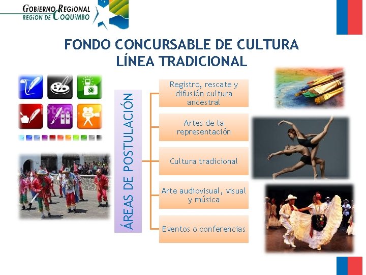 ÁREAS DE POSTULACIÓN FONDO CONCURSABLE DE CULTURA LÍNEA TRADICIONAL Registro, rescate y difusión cultura