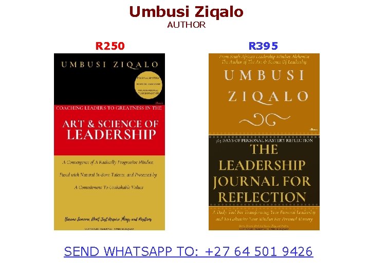 Umbusi Ziqalo AUTHOR R 250 R 395 14 SSSEND WHATSAPP TO: +27 64 501